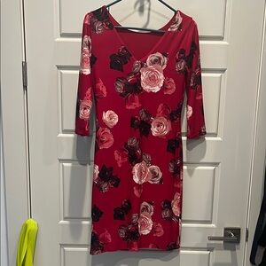 WHBM  3/4 Sleeve Dress in Deep Red